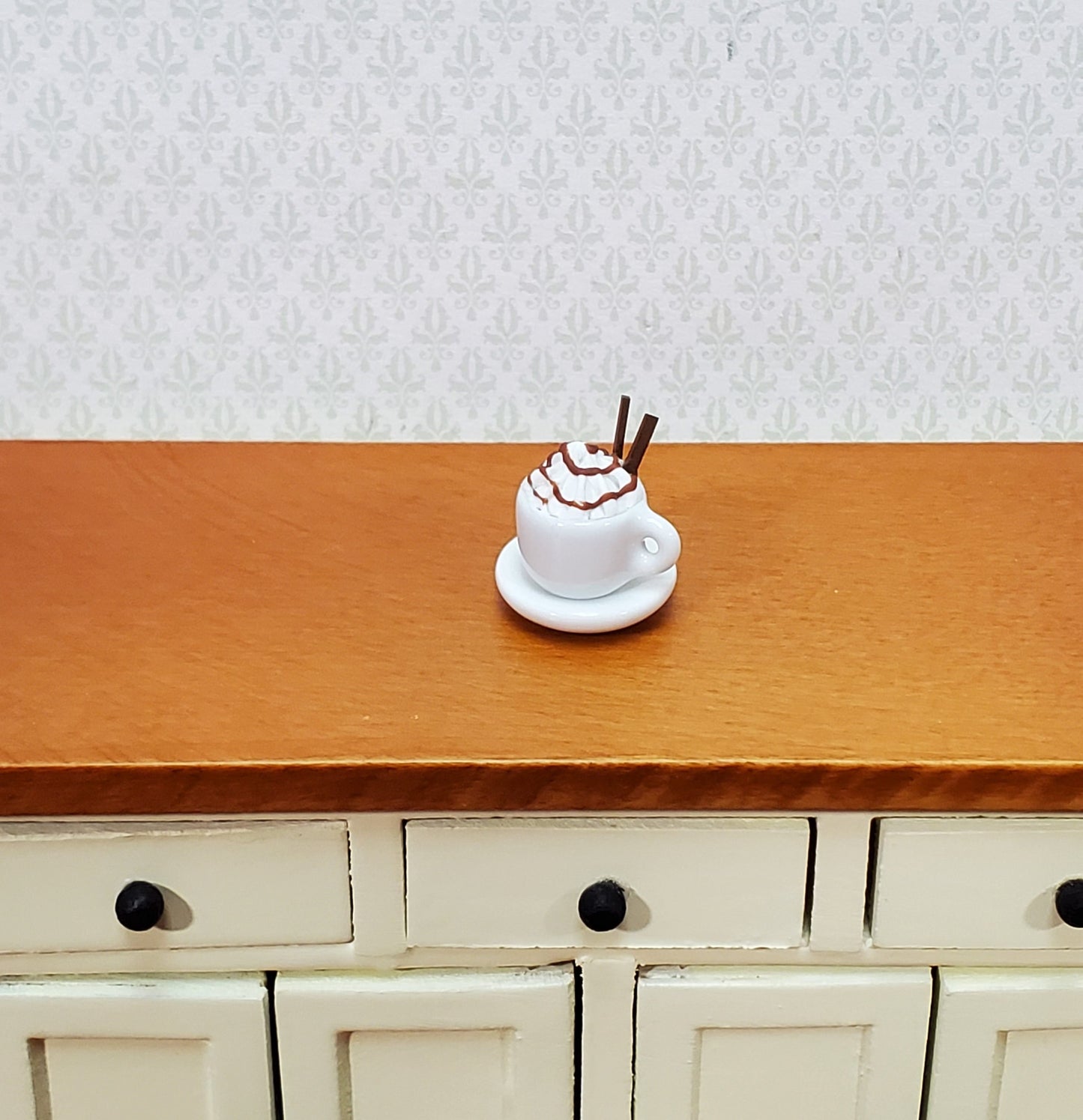Dollhouse Hot Cocoa or Mocha Latte Mug with Whipped Cream 1:12 Scale Miniature