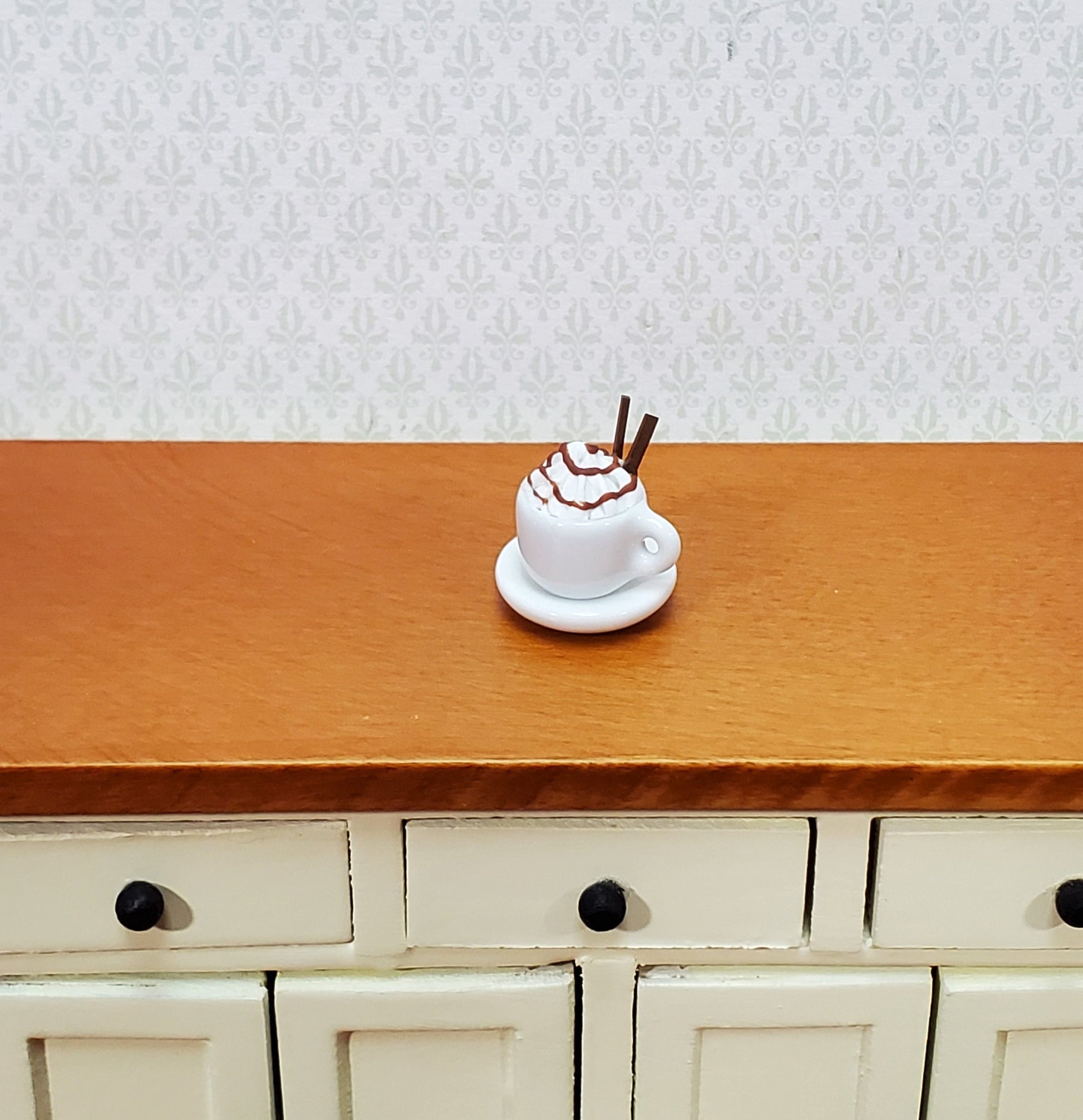 Dollhouse Hot Cocoa or Mocha Latte Mug with Whipped Cream 1:12 Scale Miniature