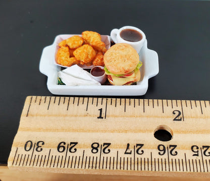 Dollhouse Hamburgers Wings Coffee Sauce on Tray 1:12 Scale Miniature Food Drink