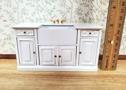 Dollhouse Kitchen Sink Farmhouse Cabinet Style White 1:12 Scale Miniature