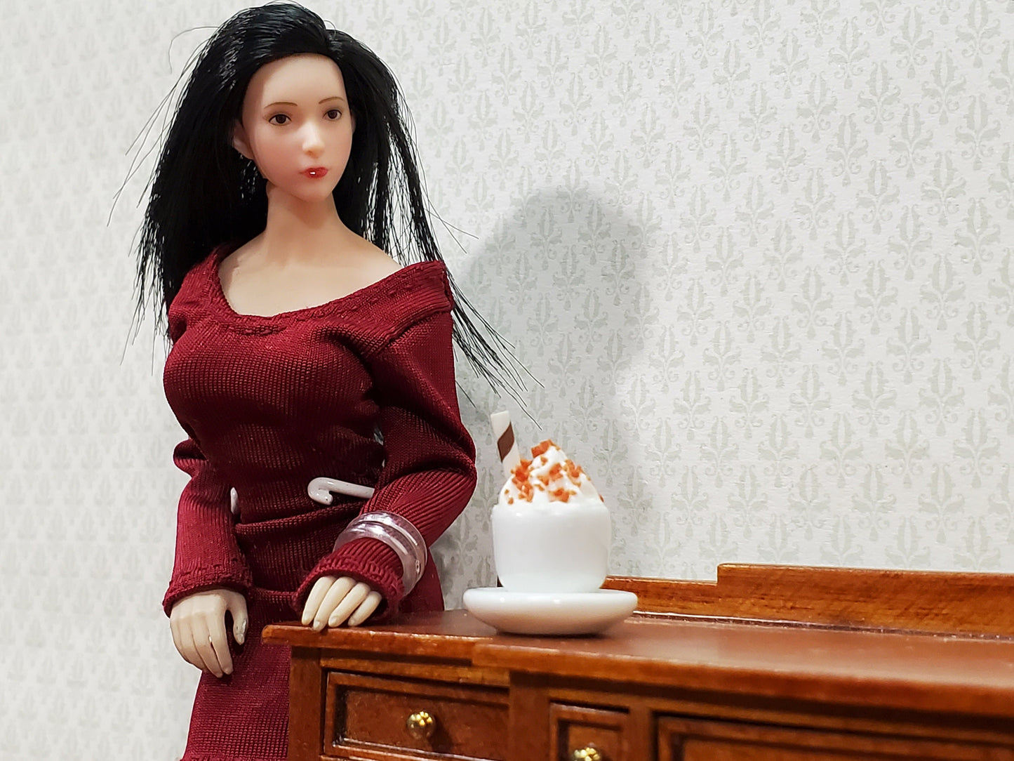 Dollhouse Hot Cocoa or Mocha Latte Coffee Mug Whipped Cream 1:12 Scale Miniature