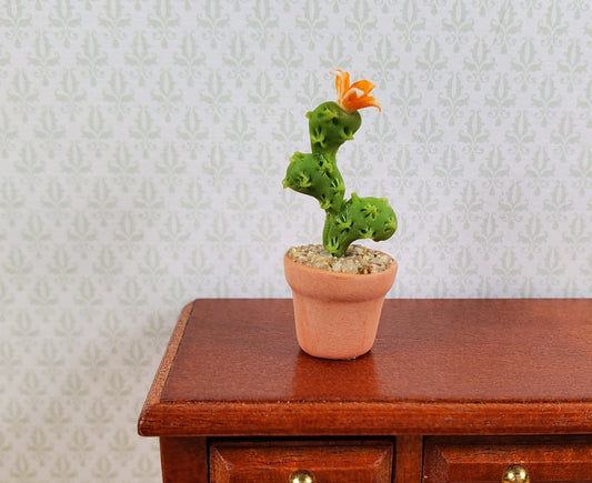 Dollhouse Flowering Cactus Plant in a Terra Cotta Pot 1:12 Scale Miniature