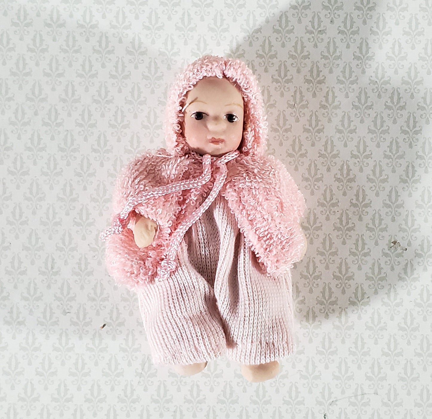 Dollhouse Baby Doll Porcelain Moveable 1:12 Scale Miniature Pink Sleeper