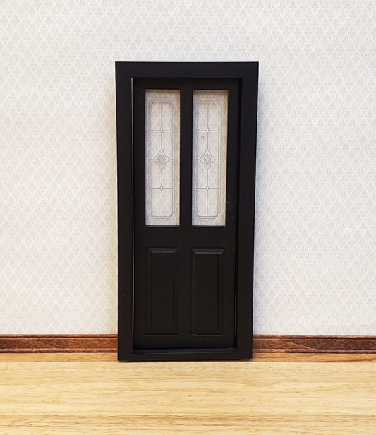 Dollhouse Door Exterior Front Door with Windows BLACK 1:12 Scale Miniature
