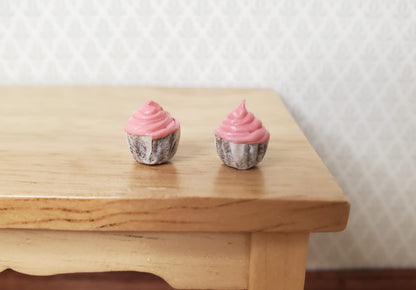Dollhouse Pink Frosting Cupcakes Set of 2 1:12 Scale Miniature Food