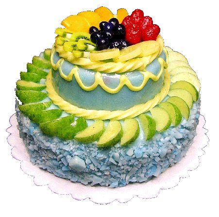 Dollhouse Extra Large 2 Tier Cake with Fruit Topping Miniature Food Prop