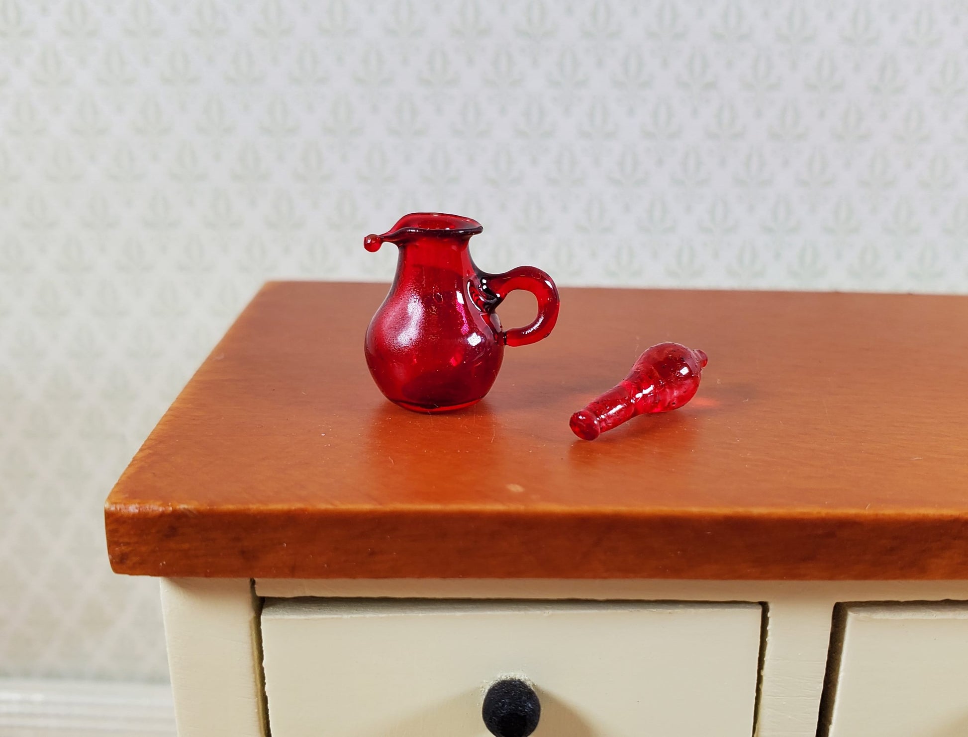 Dollhouse Cruet Cranberry Red Glass with Stopper 1:12 Scale Miniature