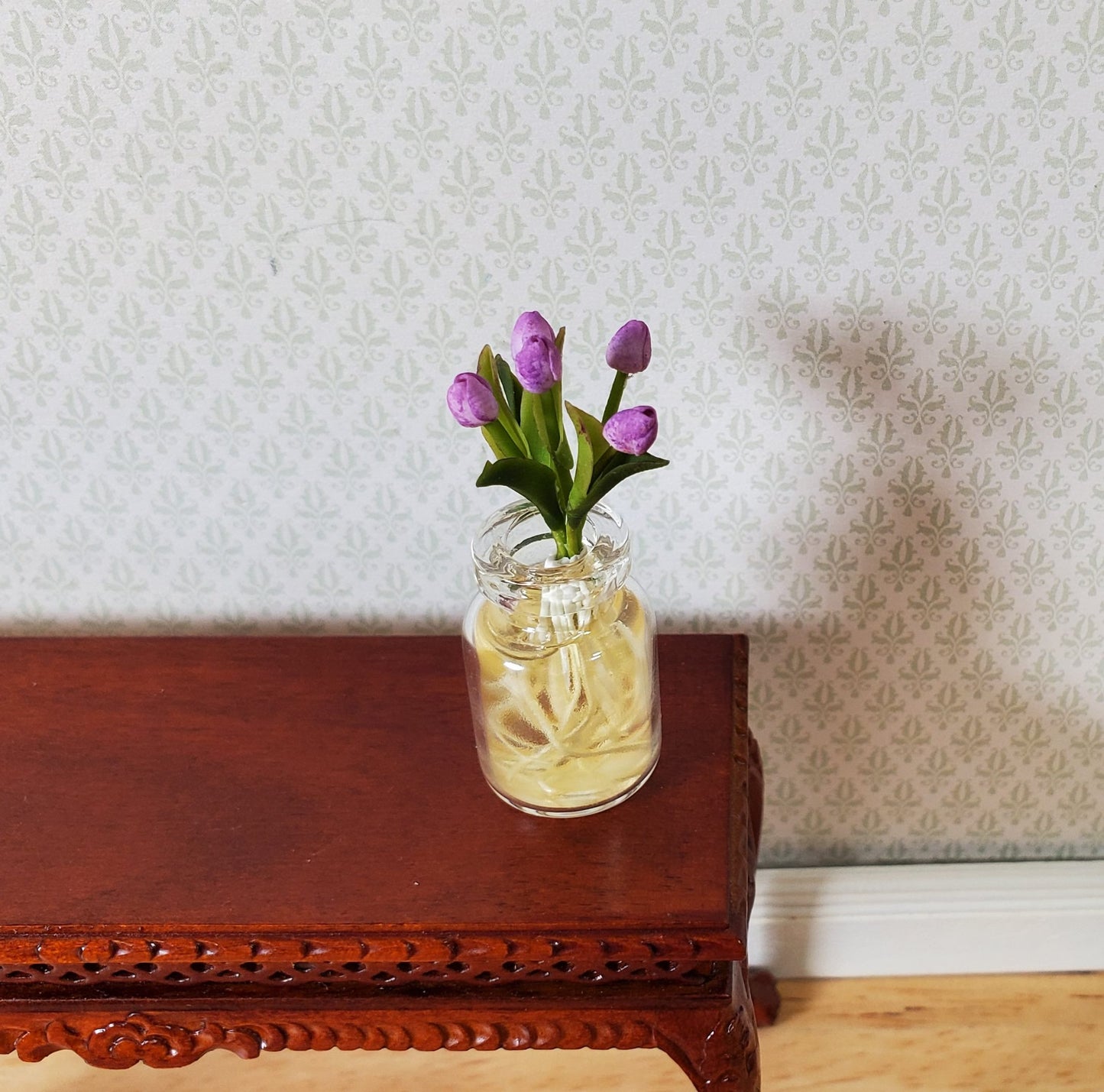 Dollhouse Lavender Tulip Bulbs with Roots in a Glass Jar1:12 Scale Miniature
