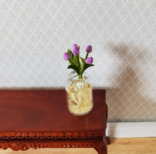 Dollhouse Lavender Tulip Bulbs with Roots in a Glass Jar1:12 Scale Miniature