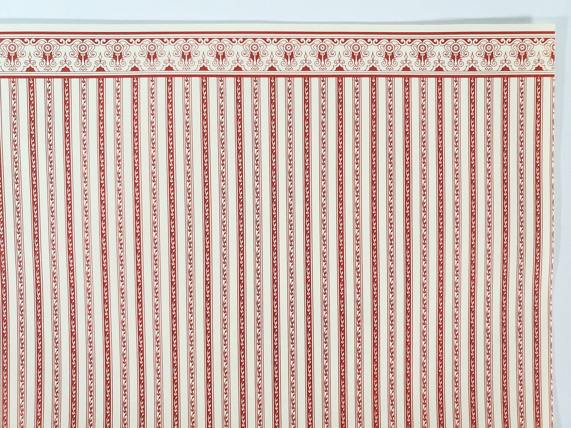 Dollhouse HALF SCALE Wallpaper 3 Sheets Red & Cream Striped "Regency" 1:24 Scale