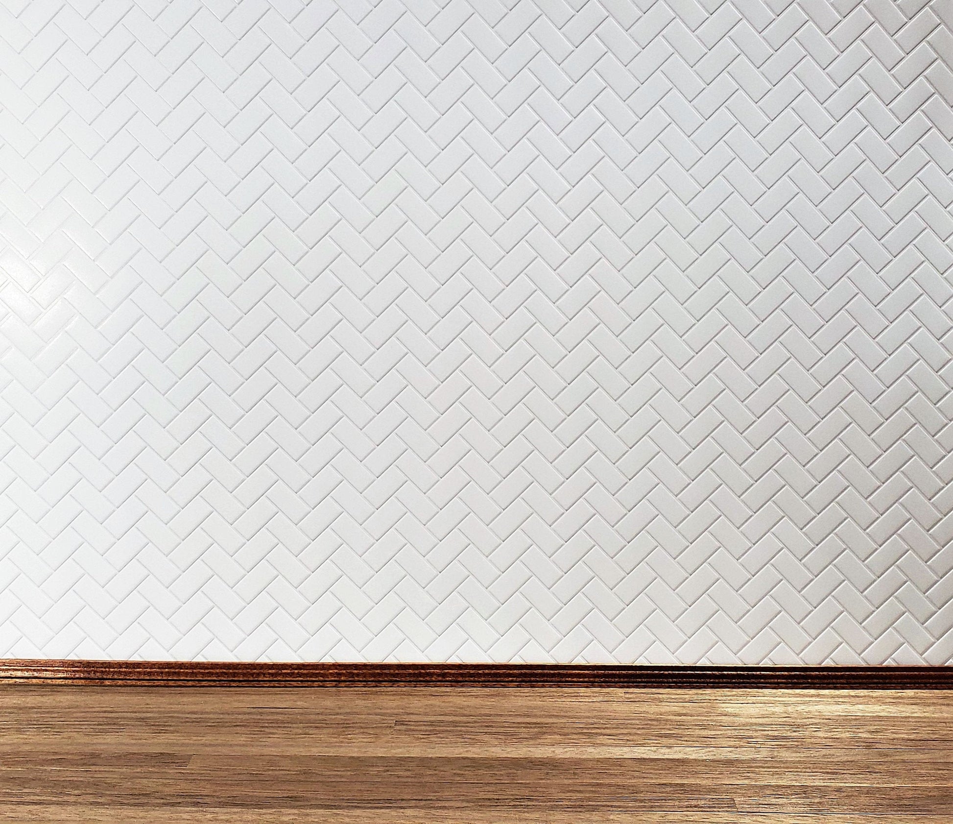 Dollhouse Subway Tile Herringbone White Embossed Glossy Card 1:12 Light Grout