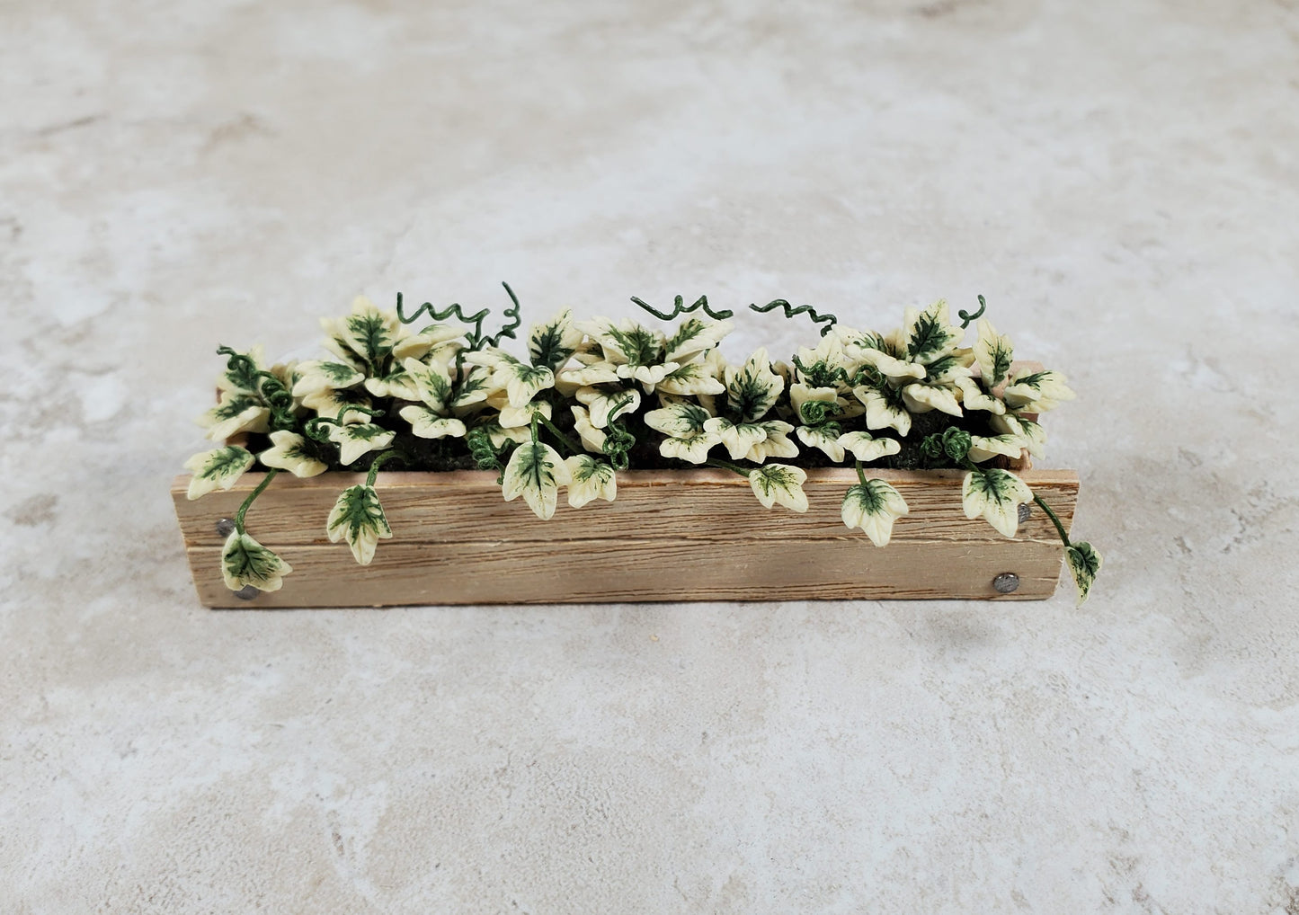 Dollhouse English Ivy in a 3.25" Wooden Window Box Planter 1:12 Scale Miniature