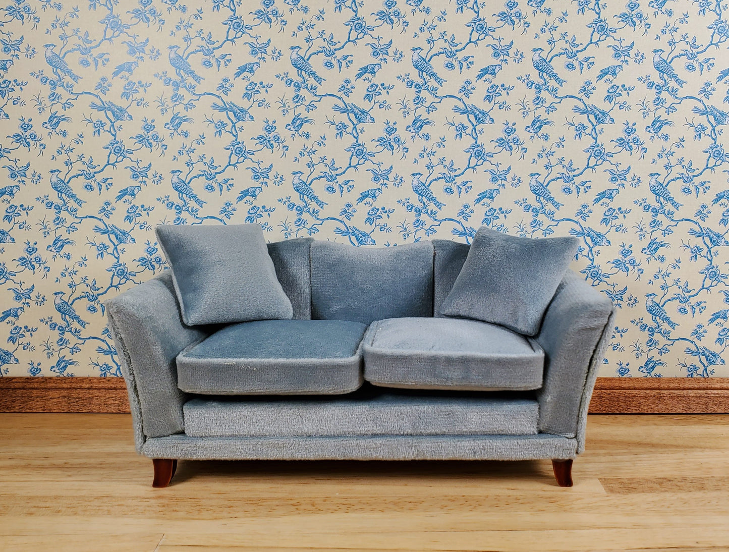 Dollhouse Wallpaper Bird Toile Blue & Cream 1:12 Scale Miniature by Itsy Bitsy