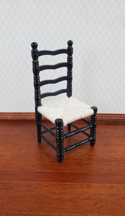 Dollhouse Ladderback Chair Turned Legs Rush Seat Black 1:12 Scale Miniature Furniture