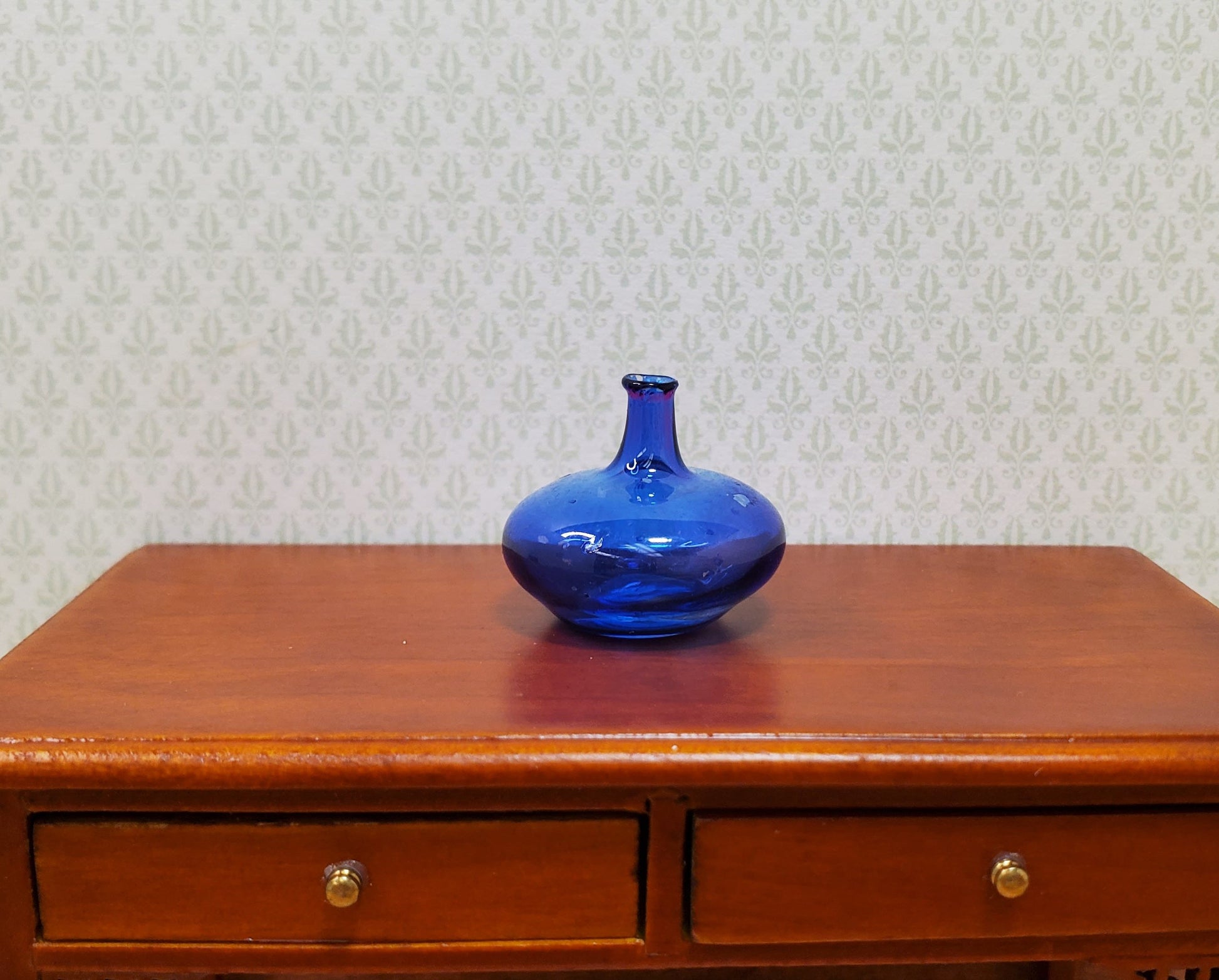 Dollhouse Carboy Demijohn Blue Glass Bottle Round 1:12 Scale some color flaw