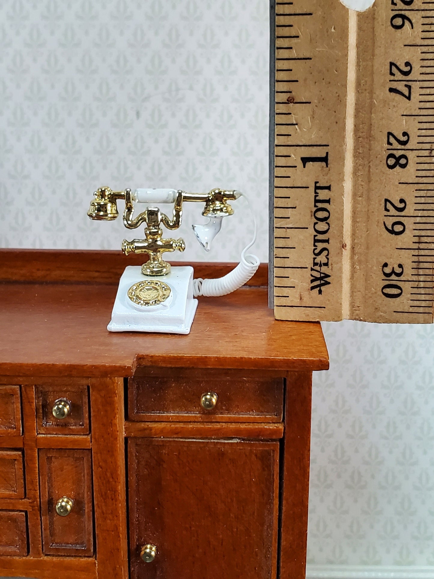 Dollhouse Telephone Vintage Style 1890s - 1920s White 1:12 Scale Miniature Phone