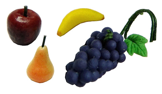 Dollhouse Assorted Fruit Mix 4 pc Apple Grapes Pear 1:12 Scale Miniature Food
