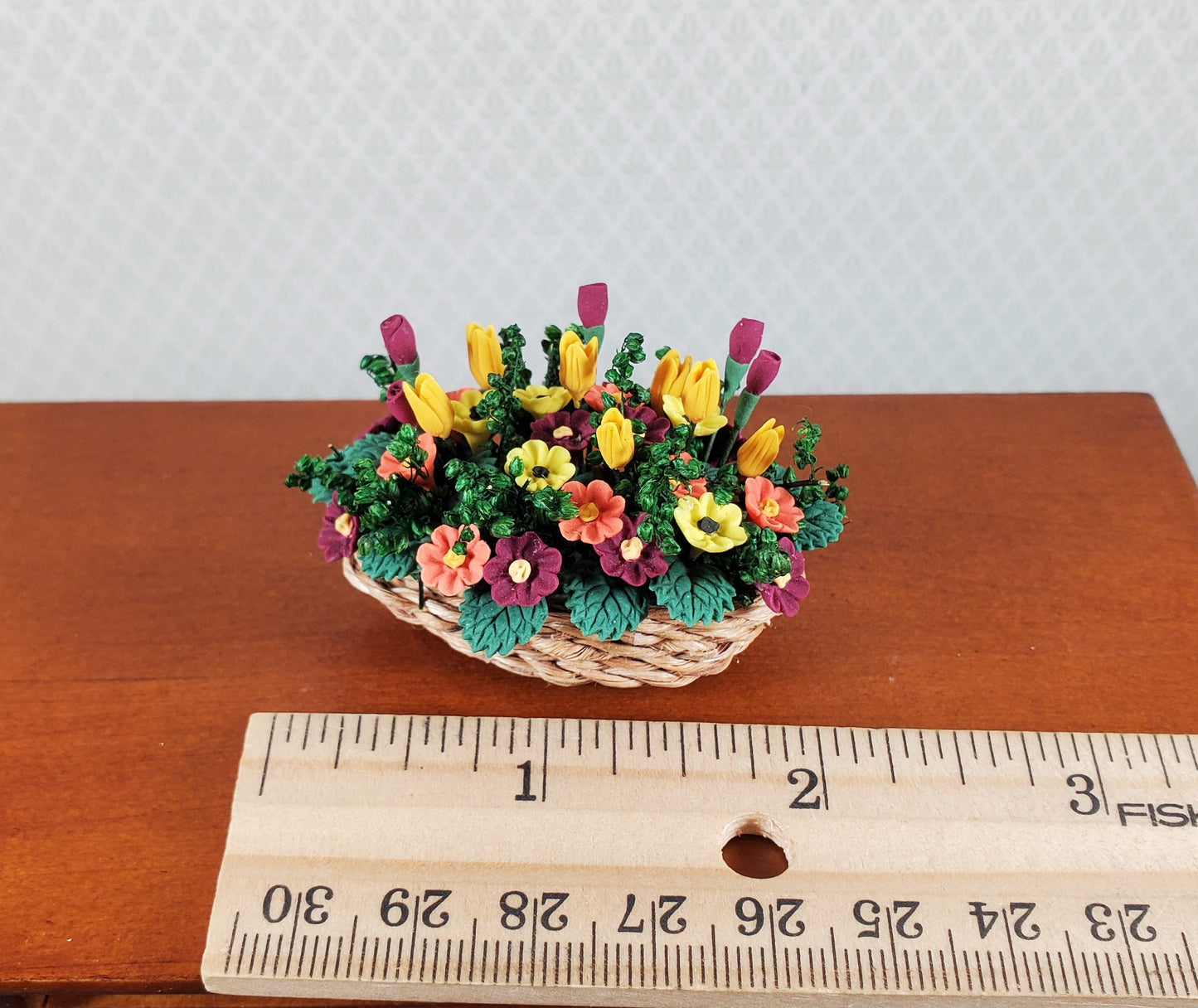 Dollhouse Autumn Colored Centerpiece in a Natural Basket 1:12 Scale Miniature