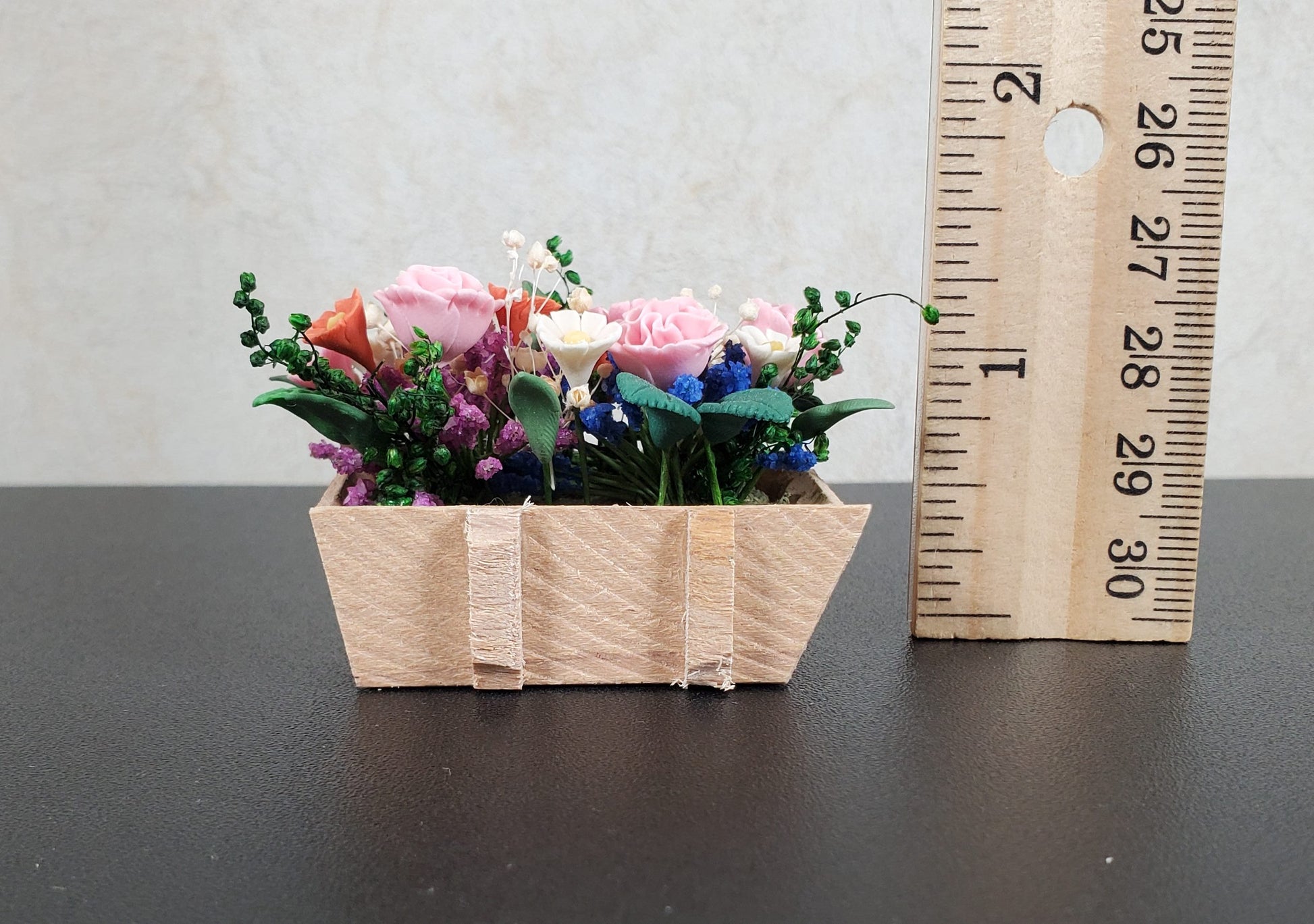 Dollhouse Carnations and Assorted Flowers in Rustic Planter 1:12 Scale Miniature