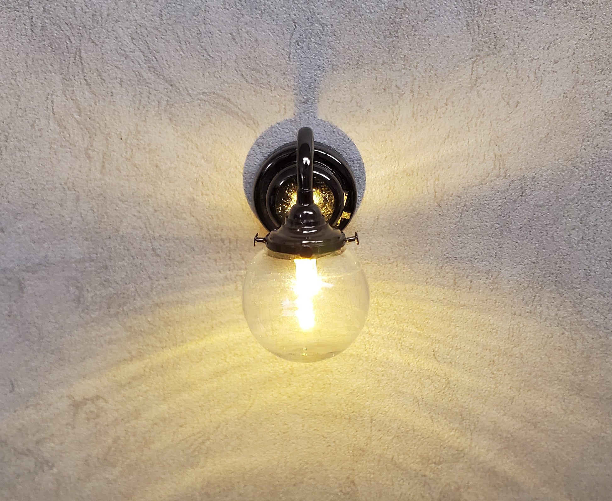 Dollhouse Extra Large Globe Wall Light Black Chrome Battery Operated 1:12 Scale