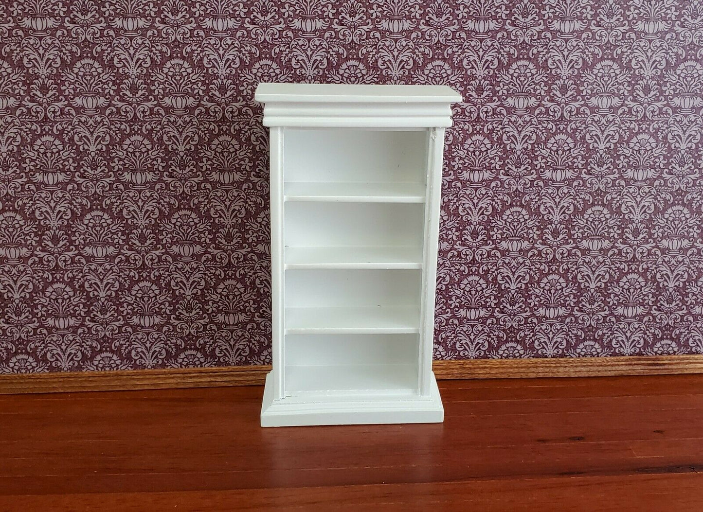 Dollhouse Miniature Bookcase 4 Shelves White Finish 1:12 Scale Furniture