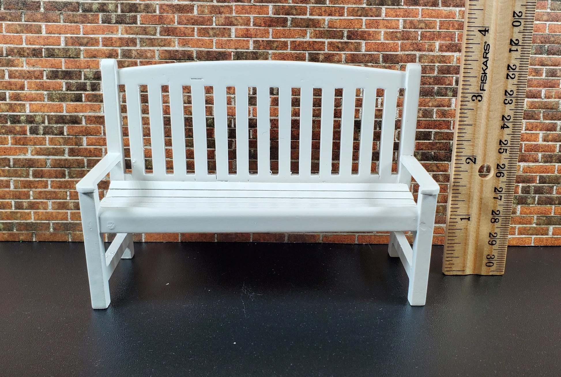 Dollhouse Garden Bench Large White Wood 1:12 Scale Miniature Furniture
