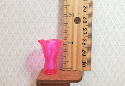 Dollhouse Neon Pink Glass Ruffled Vase 1:12 Scale Miniature Decoration