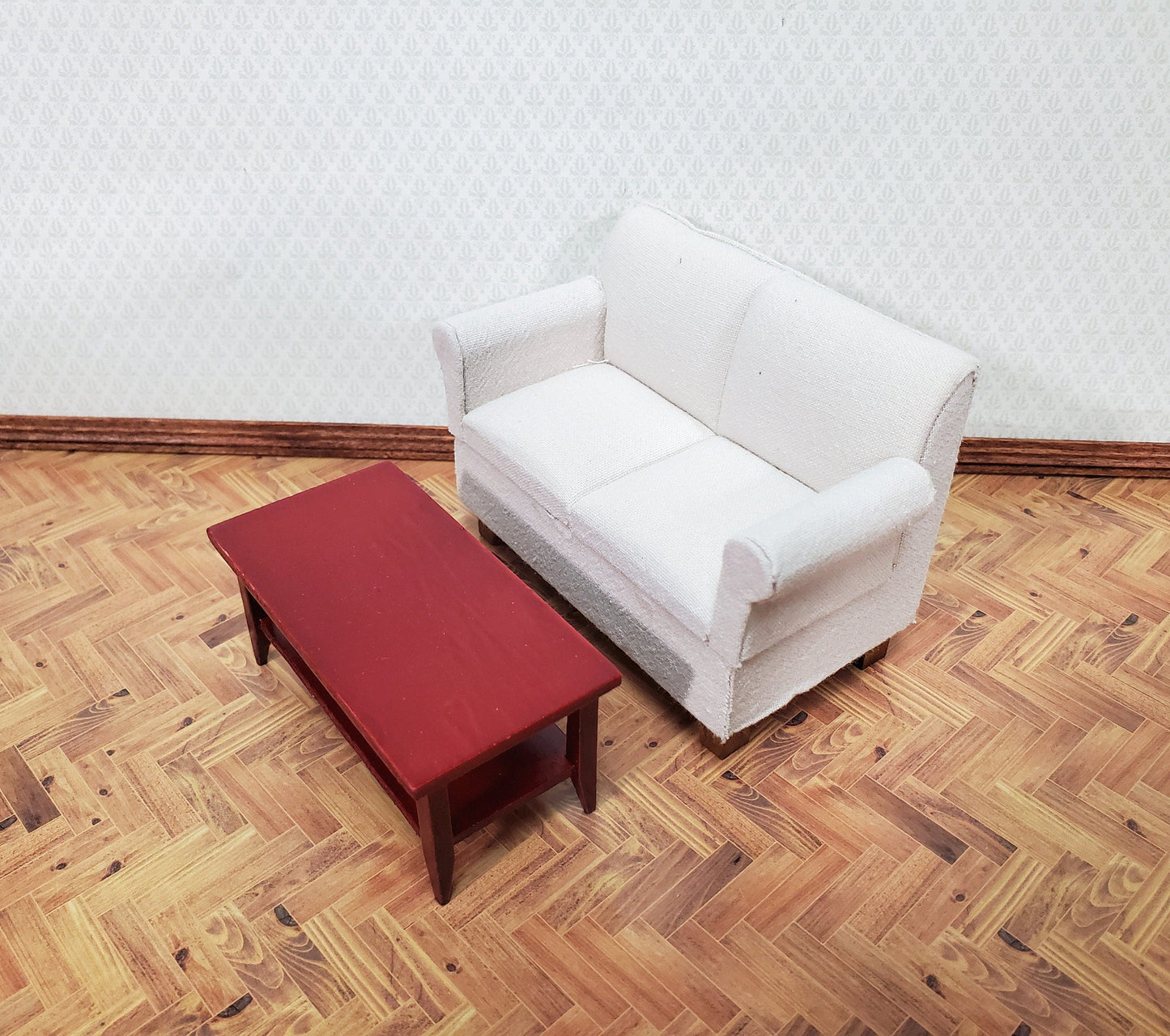 Dollhouse Modern Coffee Table with Shelf Wood Mahogany Finish 1:12 Scale Miniature Furniture
