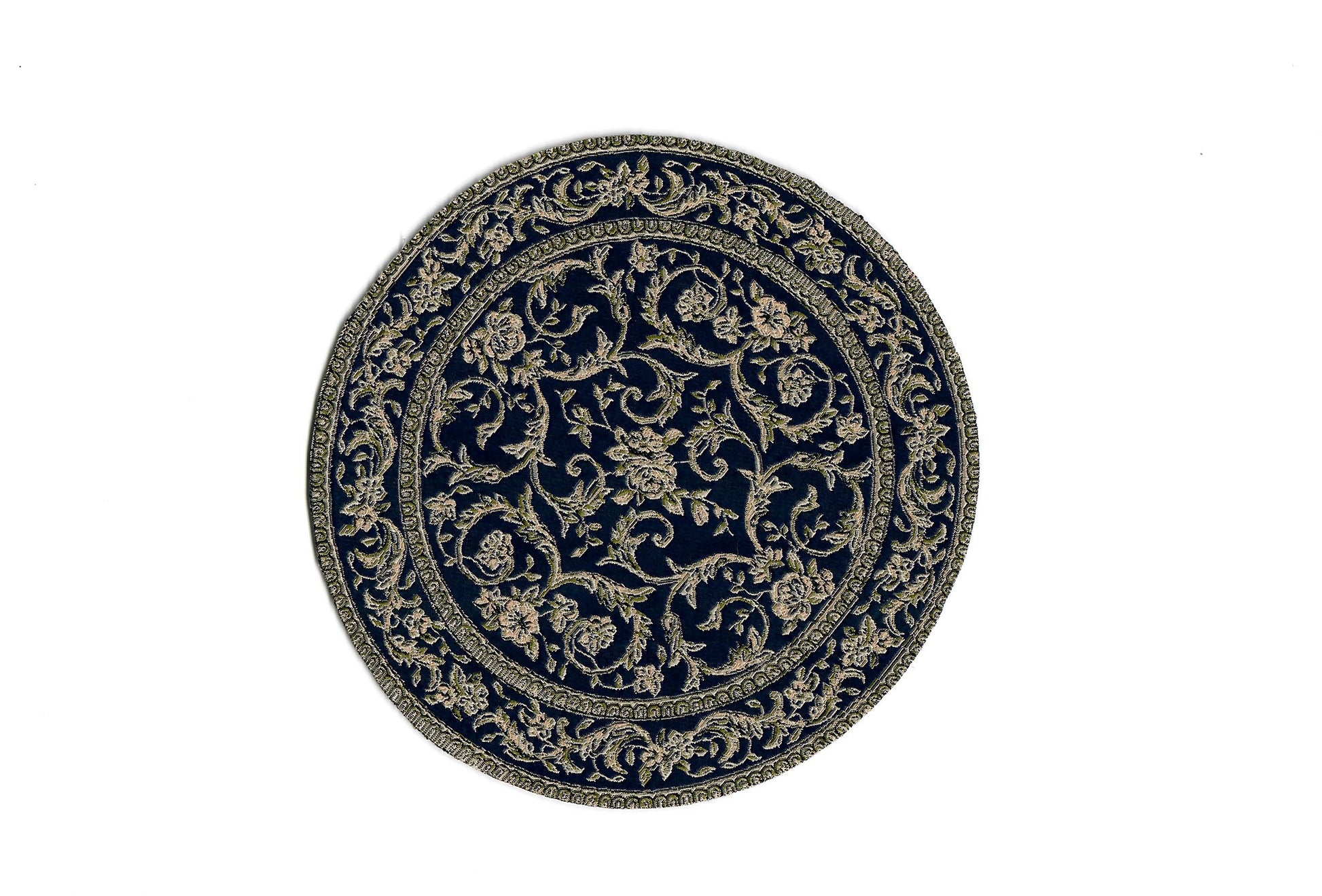 Dollhouse Small Round Rug Fabric Black Floral 1:12 Scale Miniature 4"