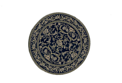 Dollhouse Small Round Rug Fabric Black Floral 1:12 Scale Miniature 4"