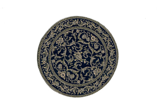 Dollhouse Small Round Rug Fabric Black Floral 1:12 Scale Miniature 4"