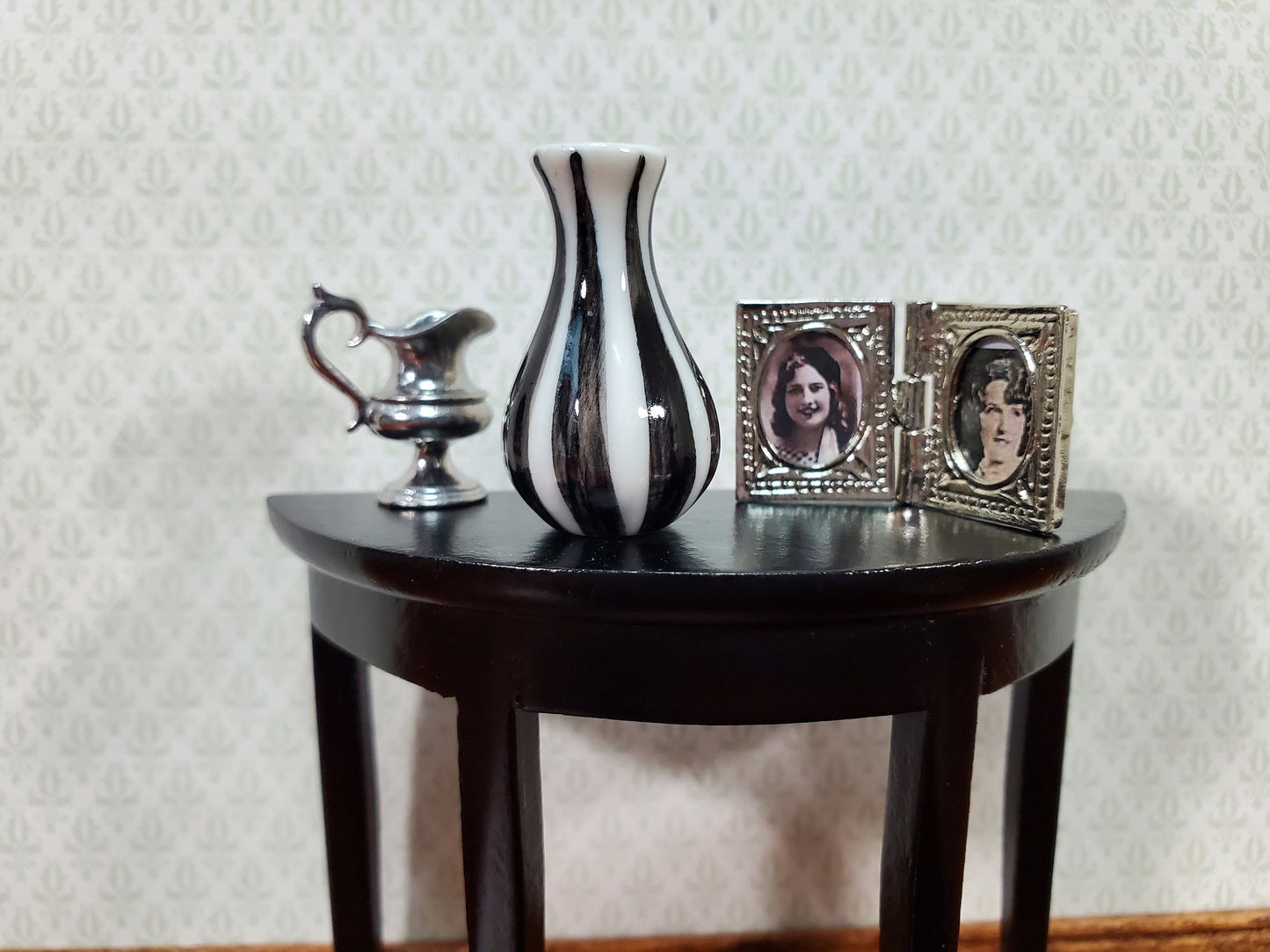 Dollhouse Black & White Vase Ceramic LARGE Modern Use in 1:12 or 1/6 Scale