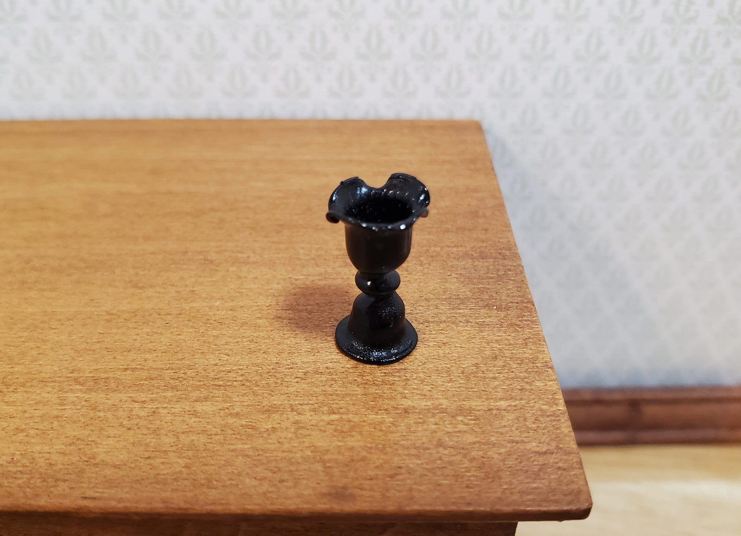 Dollhouse Small Black Ruffled Wine Glass 1:12 Miniature Kitchen Halloween Decor