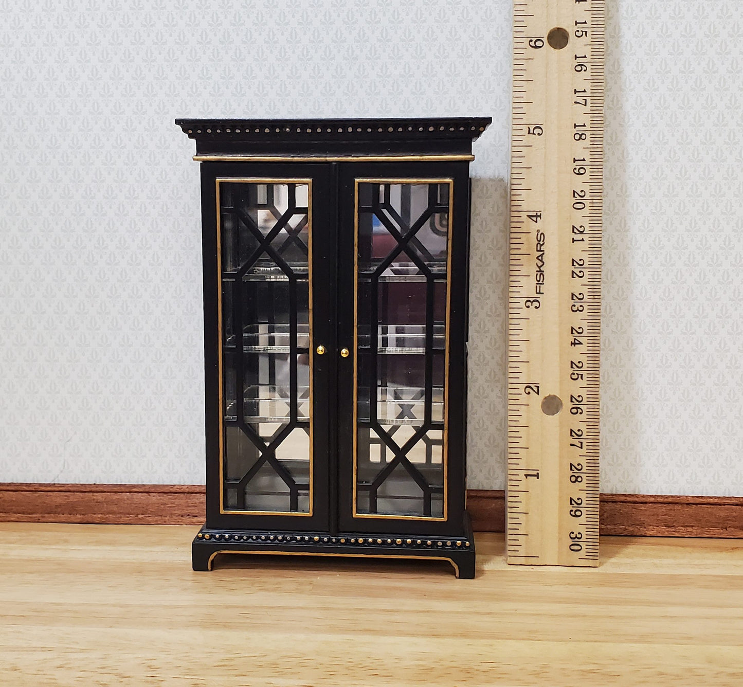 JBM Dollhouse Display Cabinet Black & Gold 1:12 Scale Miniature Furniture