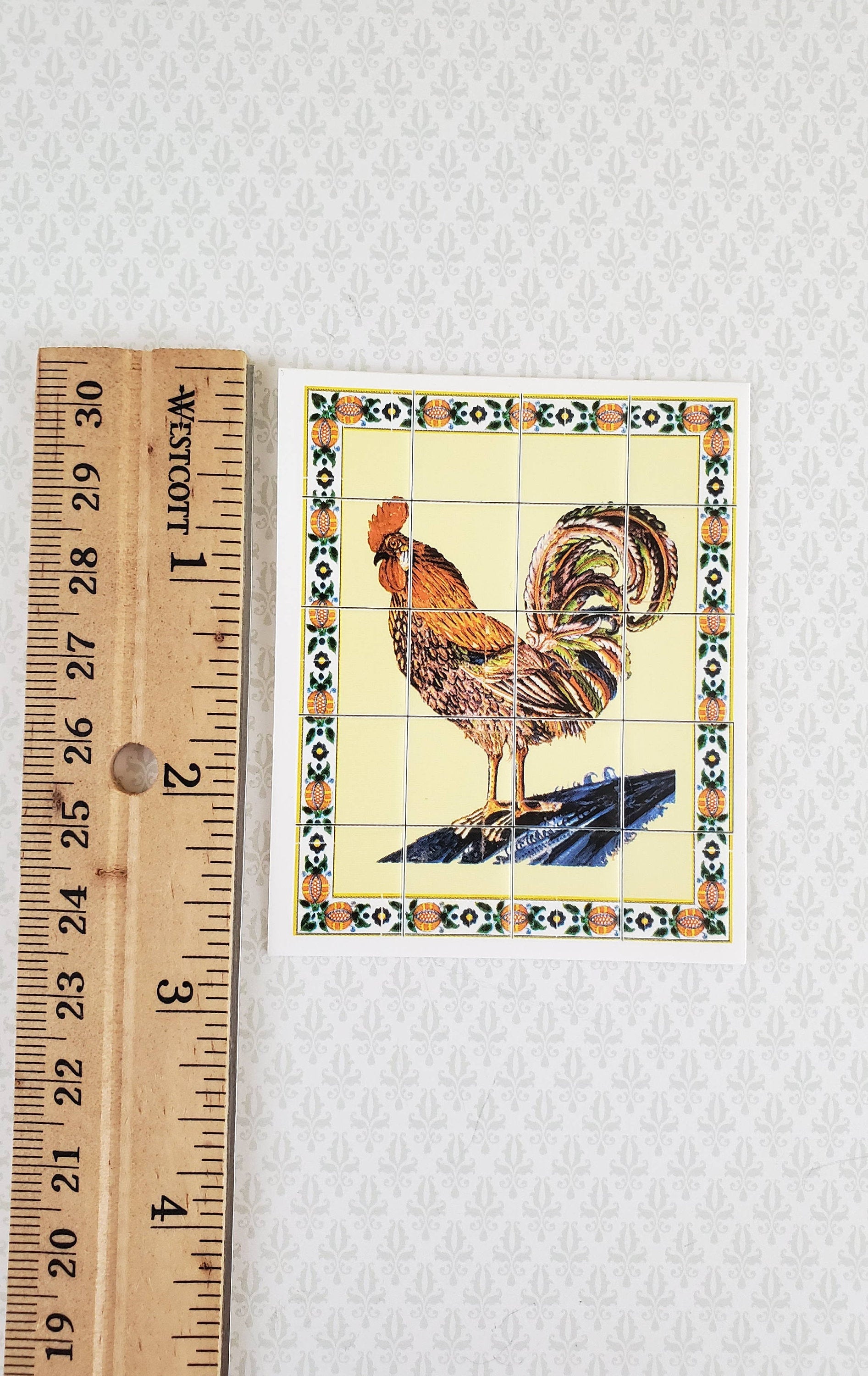Dollhouse Miniature Wall "Tiles" Embossed Paper Kitchen Rooster 1:12 Scale by World Model