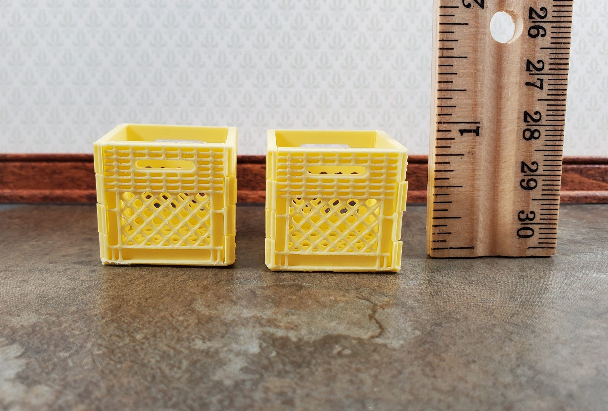 Miniature 2 Milk Crates 1" Square Yellow Cream Finish 1:12 Scale Diorama Models