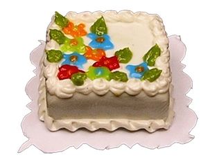 Dollhouse Square Floral Pattern Cake 1:12 Scale Miniature Dessert Kitchen Bakery