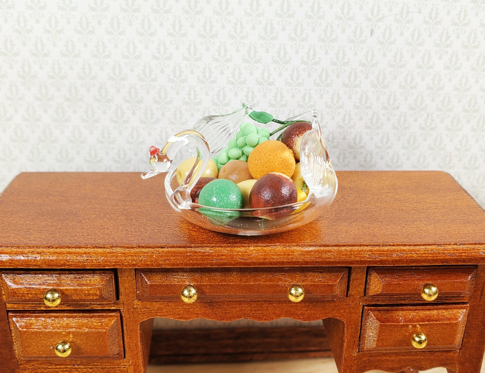 Dollhouse Clear Glass Swan Large Bowl Centerpiece 1:12 Scale Miniature