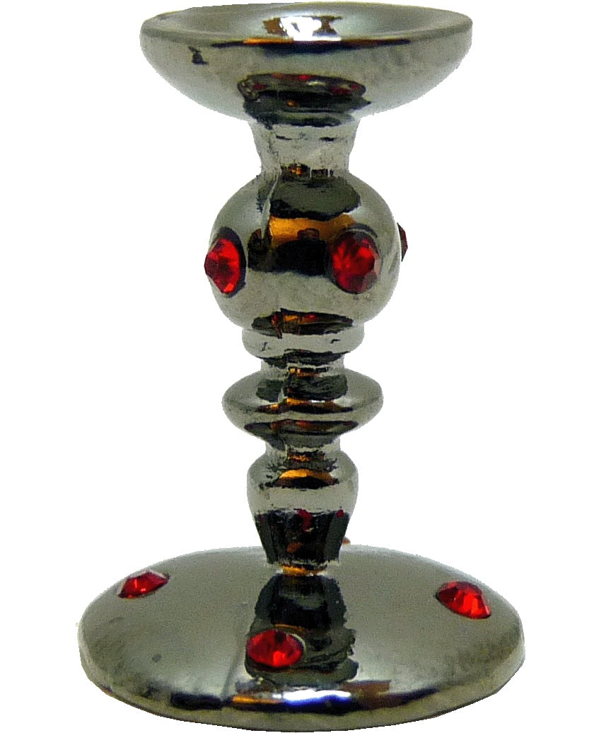 Dollhouse Ruby Encrusted Tall Candlestick Holder Silver 1:12 Scale Miniature