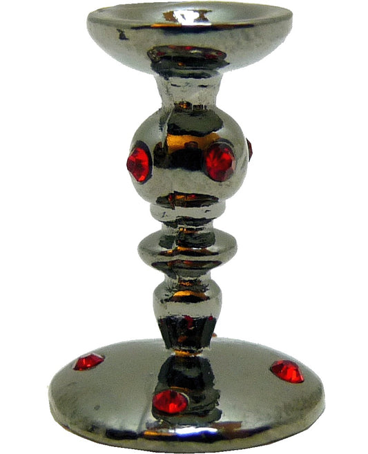 Dollhouse Ruby Encrusted Tall Candlestick Holder Silver 1:12 Scale Miniature