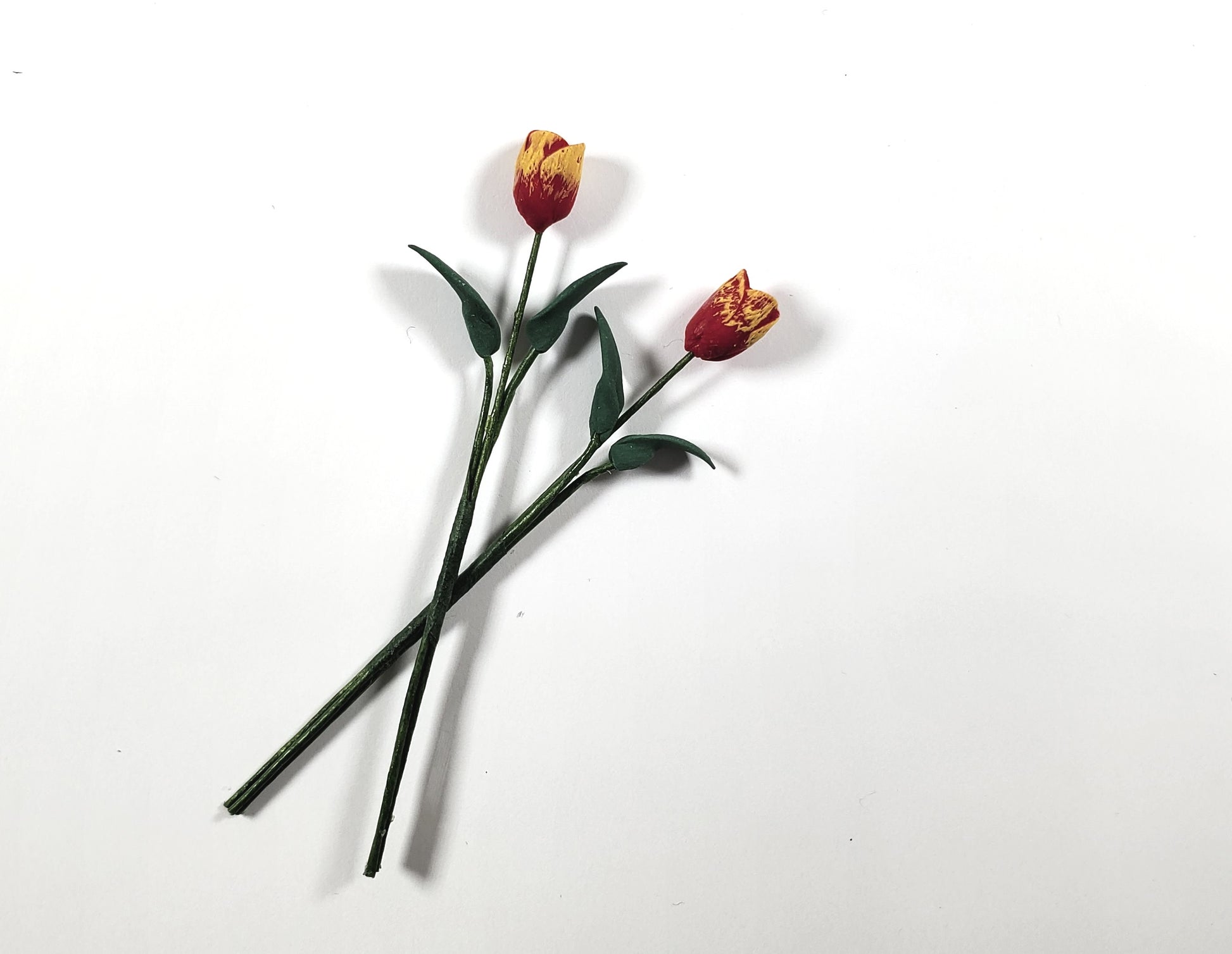 Dollhouse Long Red with Yellow Tulip Stems Set of 2 1:12 Scale Miniature