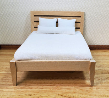 Dollhouse Double Bed Modern Style 1:12 Scale Miniature Wood Unpainted Furniture