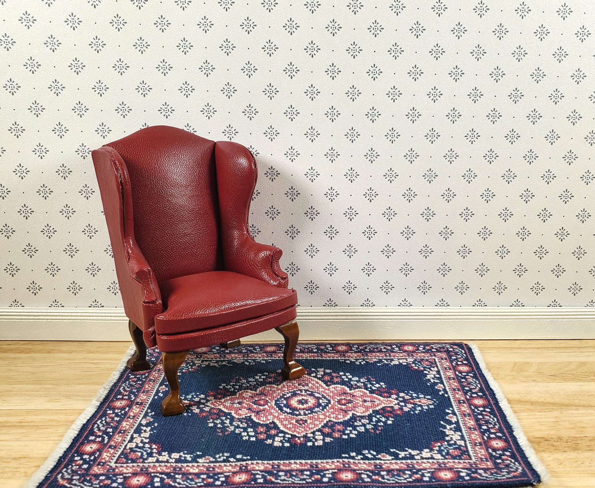 Dollhouse Wallpaper Blue Diamond Stencil on White 3 Sheets 1:12 Scale Miniature