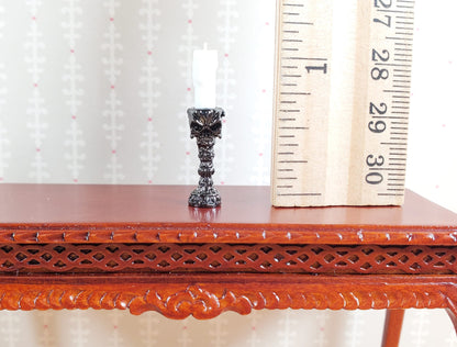 Dollhouse Skull Candlestick Silver Chrome Finish Metal 1:12 Scale 3/4" Tall