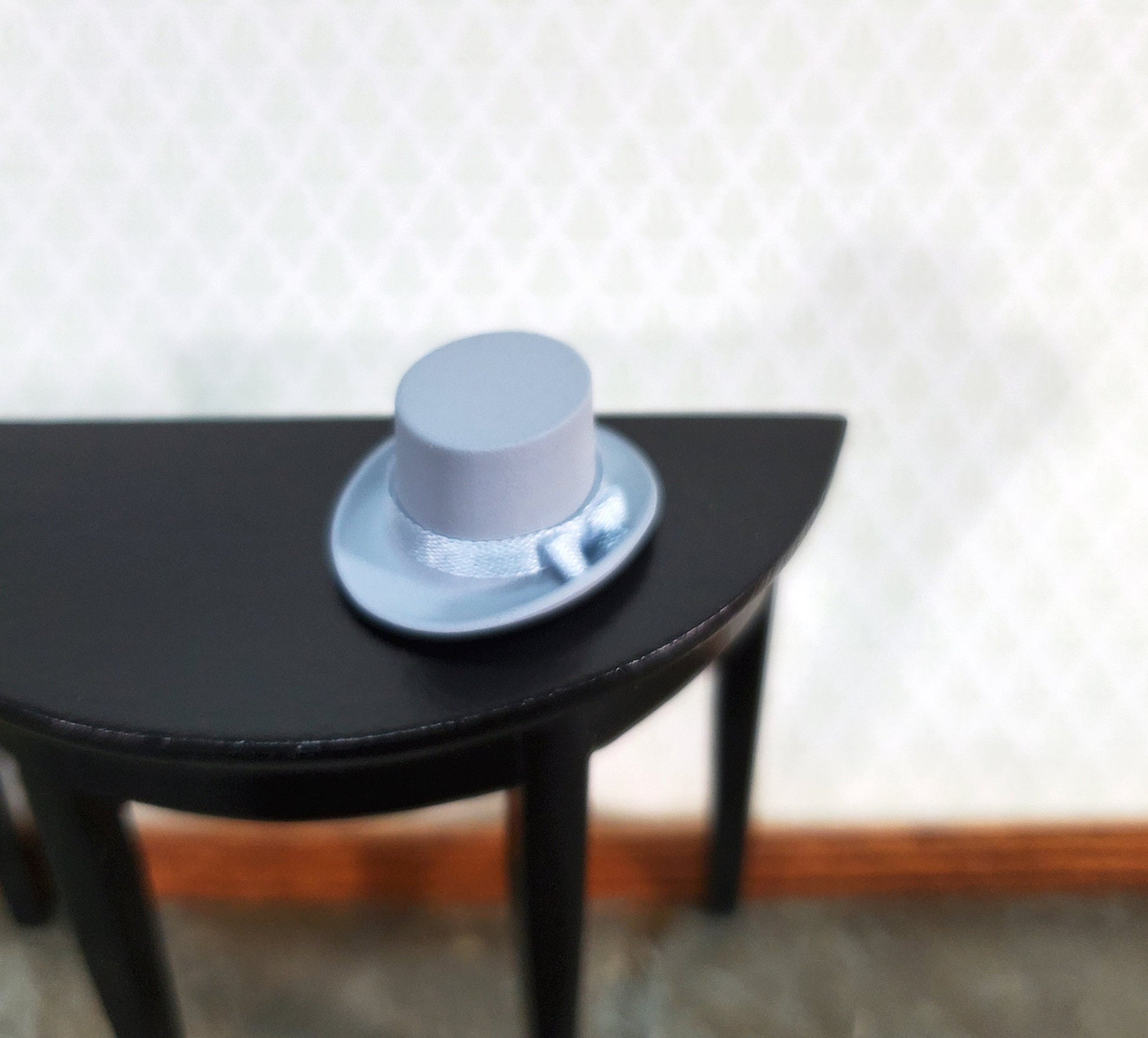 Tiny Gray Top Hat Steampunk with Ribbon - Small Half Scale 1:24