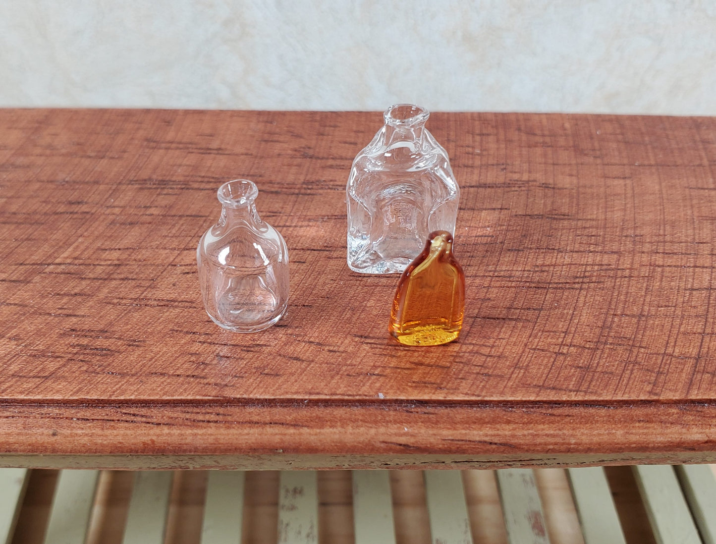Dollhouse Miniature 3 Glass Jars 2 Clear 1 Amber Flask 1:12 Scale