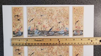 Dollhouse Mural Birds and Flowers Wall Panels 3 Pieces 1:12 Scale Wallpaper