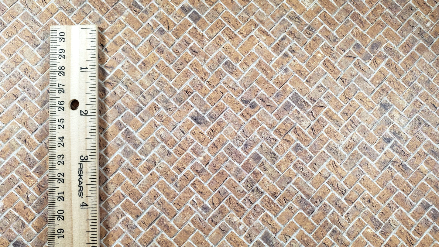 Miniature Yellow Weathered Brick Embossed Paper Herringbone 1:12 Scale Scenery