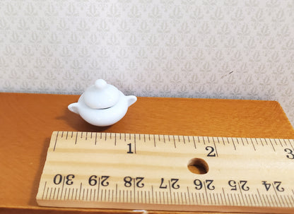 Dollhouse Small Ceramic Pot White with Handles and Lid 1:12 Scale Miniature Dish