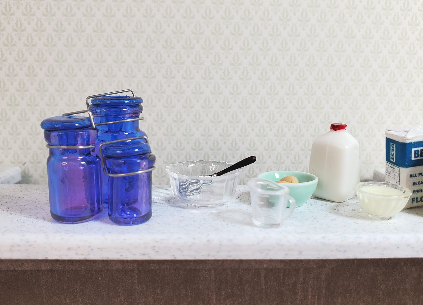 Dollhouse Round Glass Canning Jars Blue/Purple Set of 3 1:12 Scale Miniature